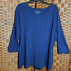 Catherines Dark Blue Long Sleeve Top with Dots